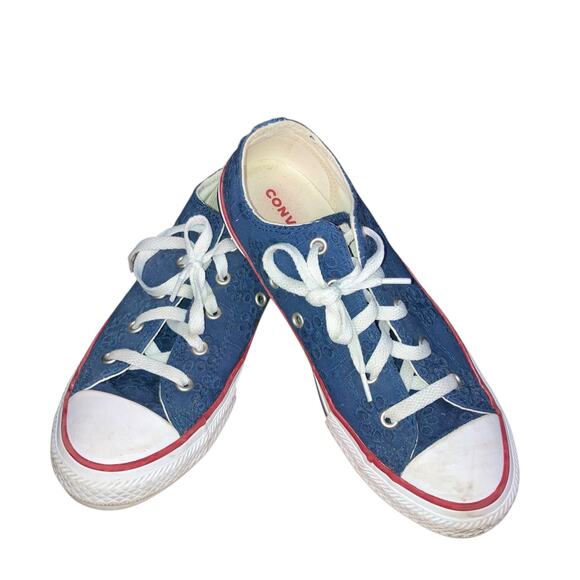 Women’s Converse Low Navy Eyelet Sneakers with Red Trim-size 6 - Picture 1 of 8